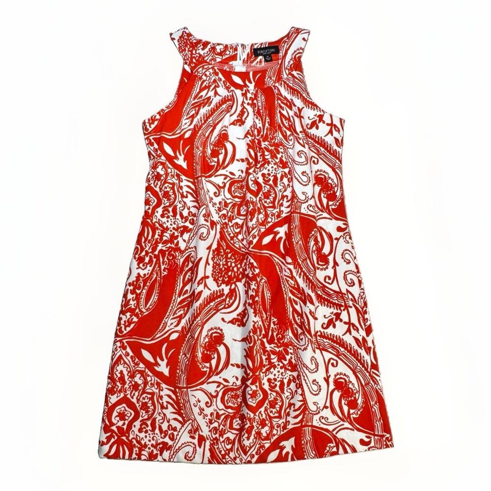 Perceptions New York Womens 14 Paisley Shift Dress Red White Sleeveless 1986